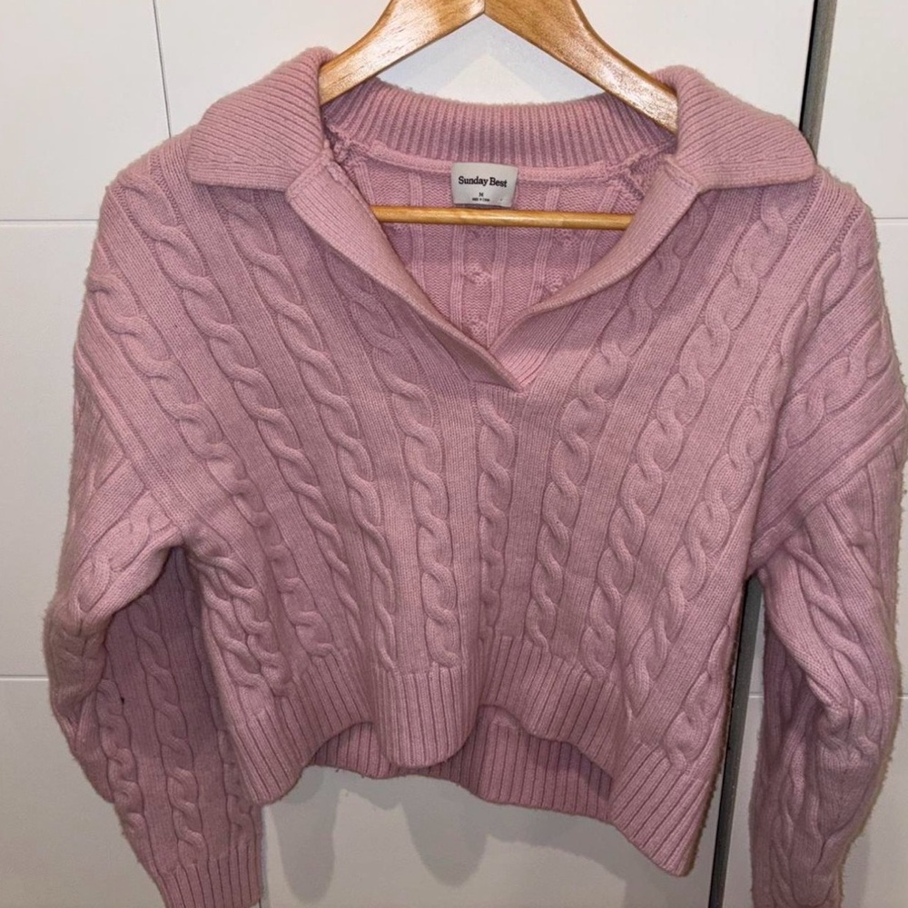 Sunday Best Dusty Pink Cable Knit Collared Turtleneck Sweater